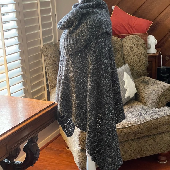 Anthropologie Ella Moss poncho Size XS to Small cowl turtle neck cable knit gray - Picture 5 of 14